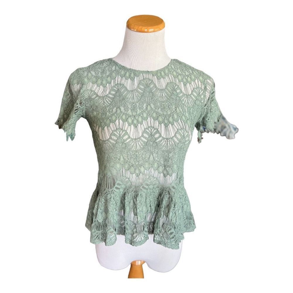 Womens INNY In New York Lace Eyelet Zipper Back Cropped Top - Sz S